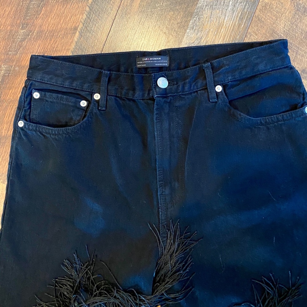 ZARA The Vintage High Waisted Black Fringe Jeans - Picture 7 of 10